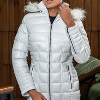 Women's Leather Puffer Jacket