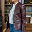 Mandarin Collar Genuine Leather Womens Coat