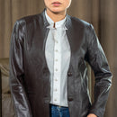 Mandarin Collar Genuine Leather Womens Coat