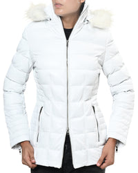 Women's Leather Puffer Jacket