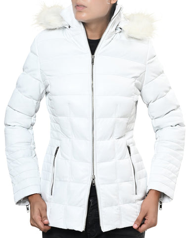 Women's Leather Puffer Jacket