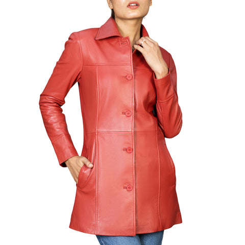 Women’s Real Leather 3/4 Length Car Coat