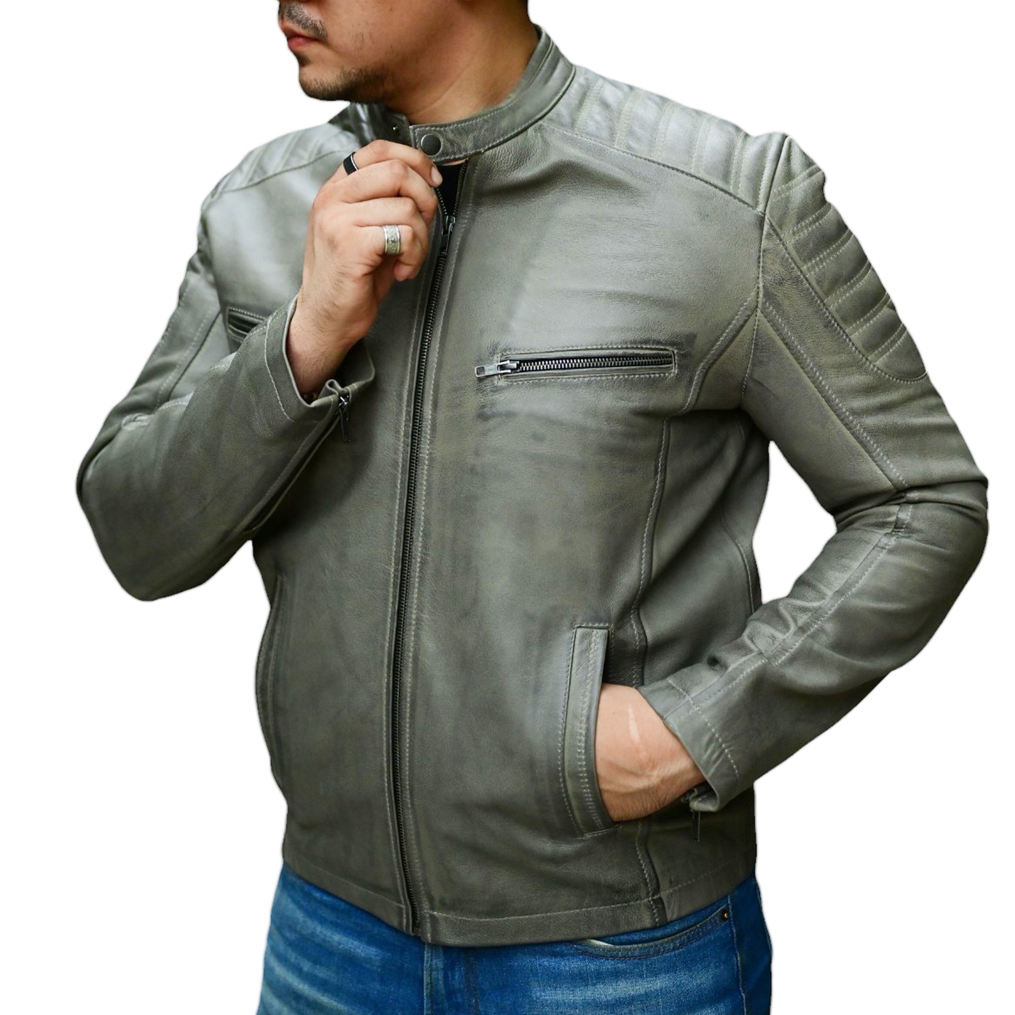 Jild Biker Style Cafe Racer Vintage Look Motorcycle Jacket – Black

