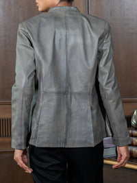 Mandarin Collar Genuine Leather Womens Coat