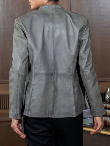 Mandarin Collar Genuine Leather Womens Coat