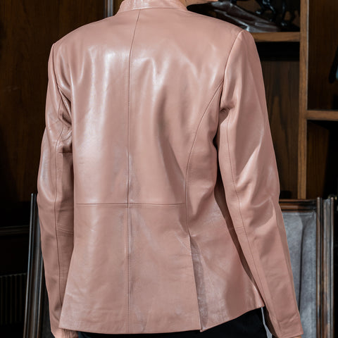 Mandarin Collar Genuine Leather Womens Coat
