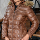 Women's Leather Puffer Jacket