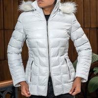 Women's Leather Puffer Jacket
