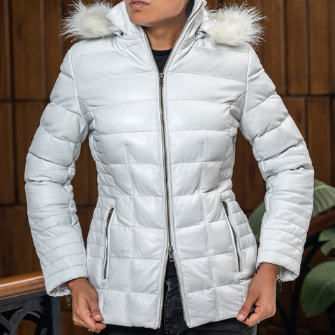 Women's Leather Puffer Jacket