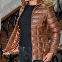 Women's Leather Puffer Jacket