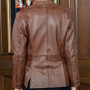 Mandarin Collar Genuine Leather Womens Coat