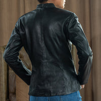 Mandarin Collar Genuine Leather Womens Coat