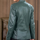 Mandarin Collar Genuine Leather Womens Coat