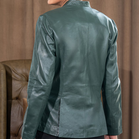 Mandarin Collar Genuine Leather Womens Coat
