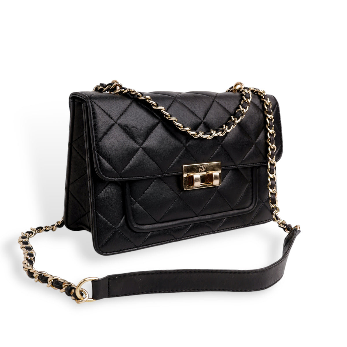 Flora Quilted Crossbody Leather Bag - Black