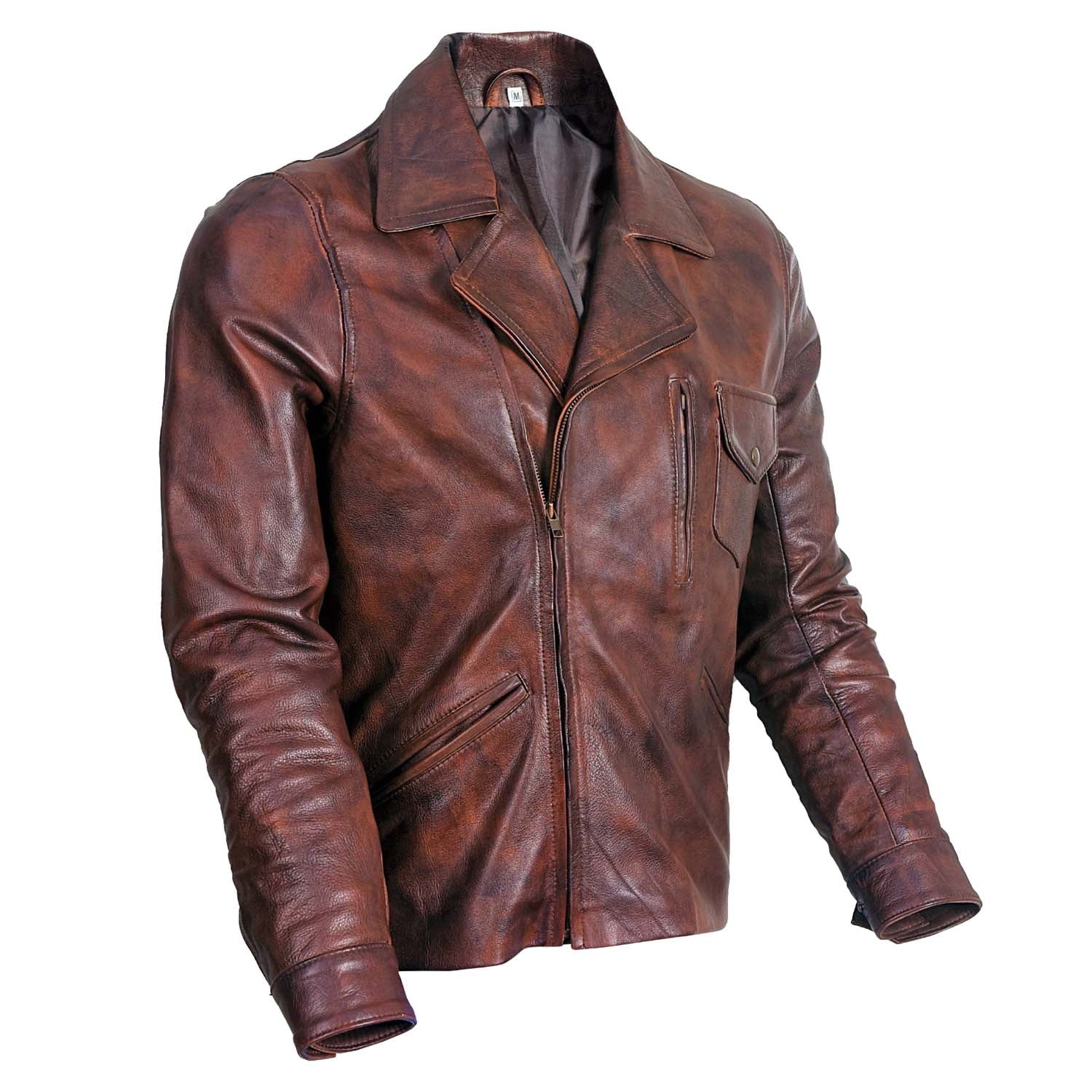 Mens Captain America Biker Brown Leather Jacket