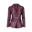 Women's Kim Kardashian Double Breasted Brown Leather Blazer