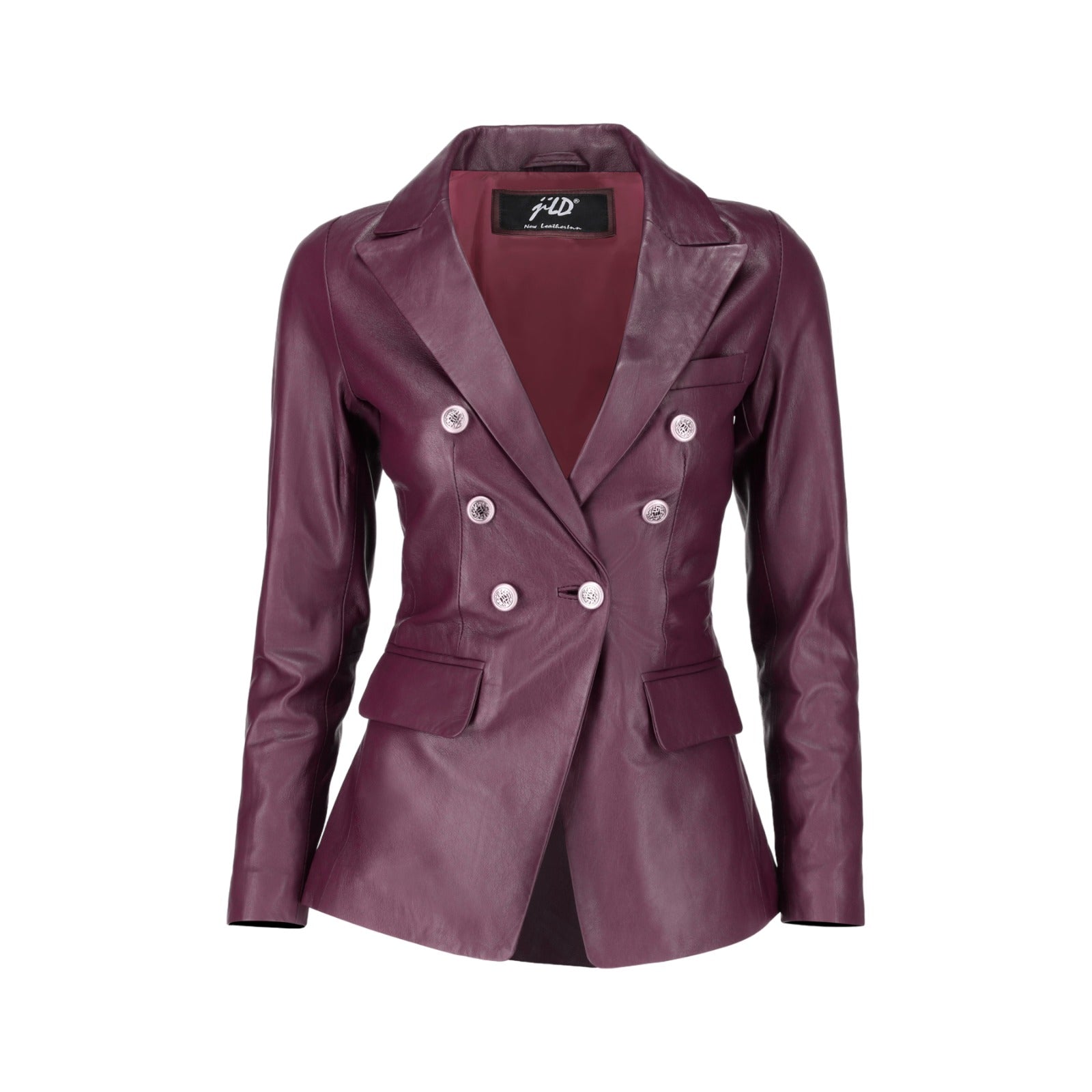 Women's Kim Kardashian Double Breasted Brown Leather Blazer