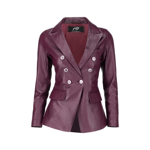 Women's Kim Kardashian Double Breasted Brown Leather Blazer