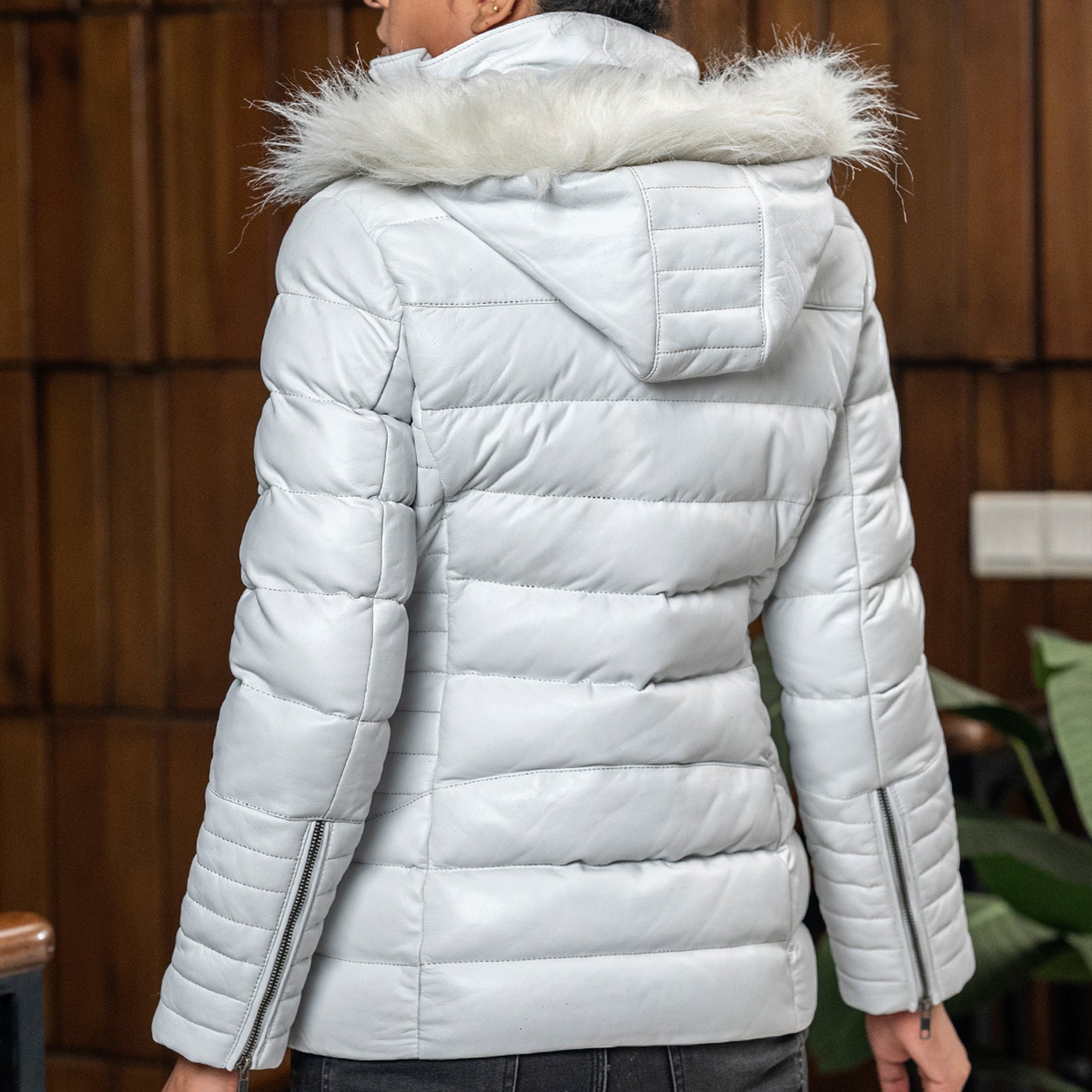 Women's Leather Puffer Jacket