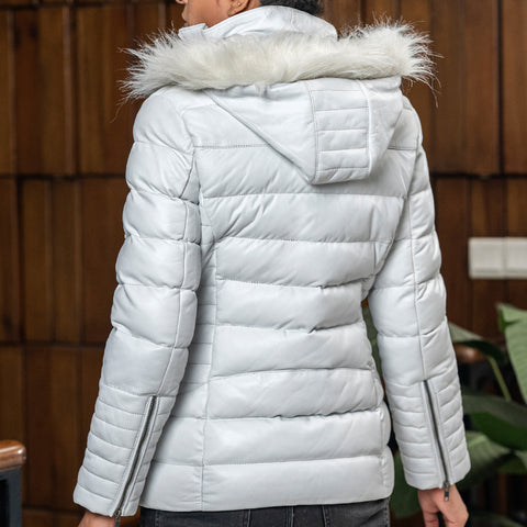 Women's Leather Puffer Jacket