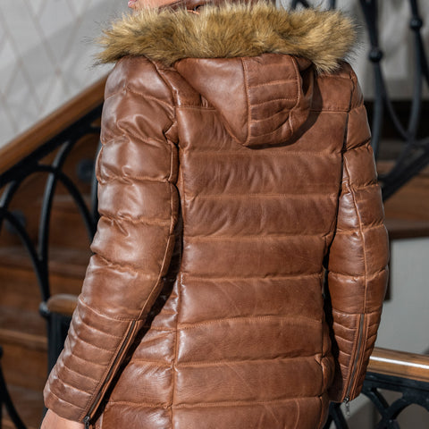 Women's Leather Puffer Jacket