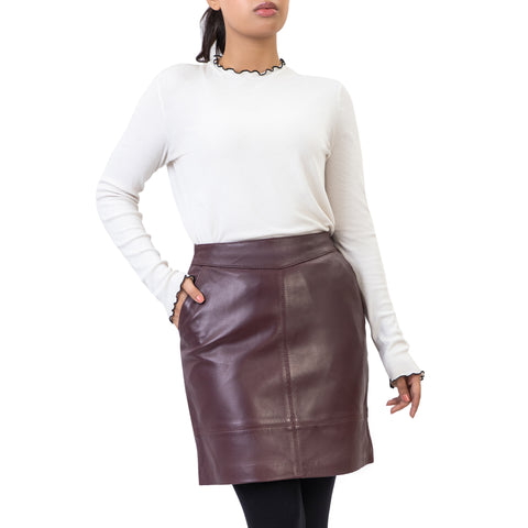 A-line High Waisted Womens Real Leather Pencil Skirt