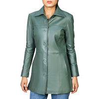 Fashionable women’s mid-length real leather coat

