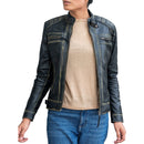 Women’s Quilted Lambskin Leather Jacket  Cafe Racer Style