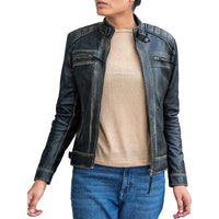 Women’s Quilted Lambskin Leather Jacket  Cafe Racer Style