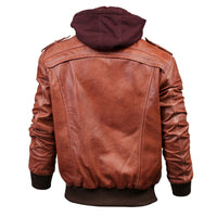 Mens Hooded Bomber Tan Vax Leather Jacket