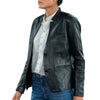 Mandarin Collar Genuine Leather Womens Coat