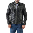 Men’s Waxed Leather Biker Jacket – Vintage Style with Shoulder Epaulettes