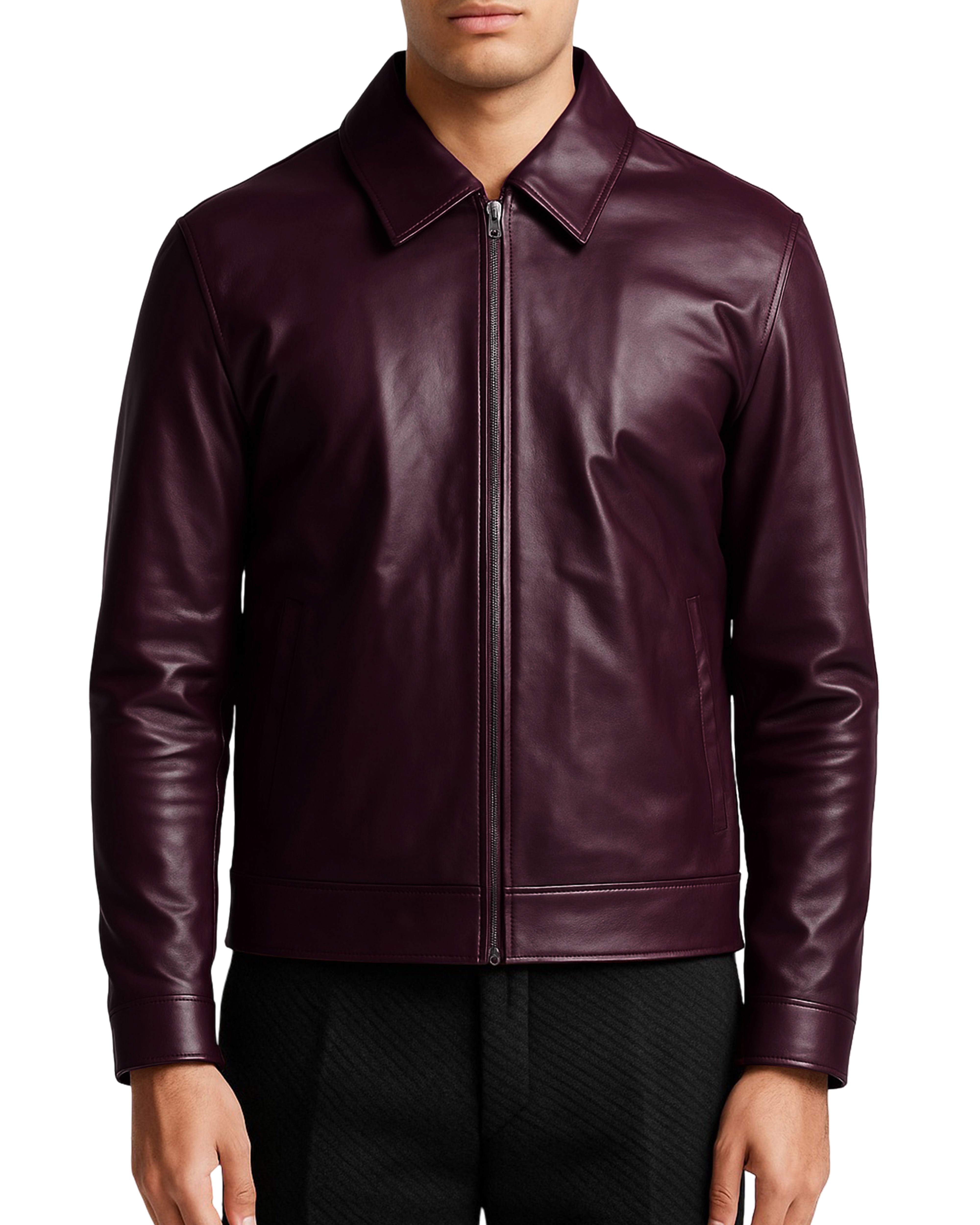 Harrington Burgundy Mens Leather Jacket-Limited Edition