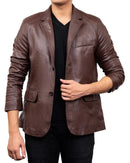Men's 2-Buttons Lambskin Brown Leather Blazer