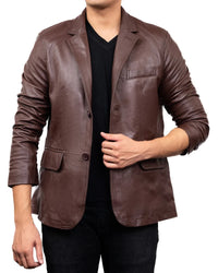 Men's 2-Buttons Lambskin Brown Leather Blazer