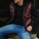 Jild Hooded Leather Bomber Jacket with Removable Hood & Sleeves