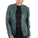 Mandarin Collar Genuine Leather Womens Coat