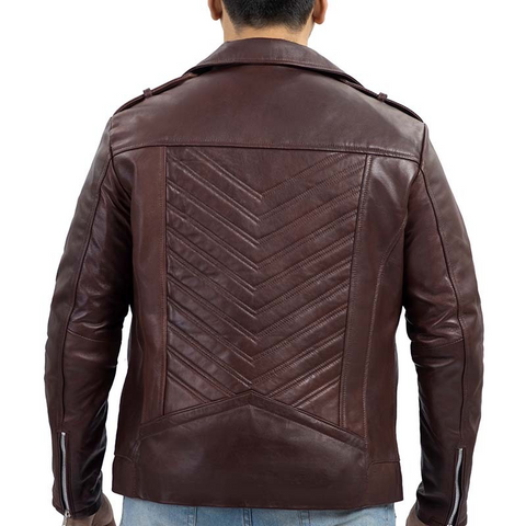 Biker Style Vintage Leather Jacket Men - Casual Fashion Asymmetric Zip-Up Cafe`Racer Waxed Lambskin Leather Motorcycle Jacket