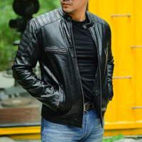 Jild Black Cafe Racer Biker Jacket – Vintage Lambskin Leather

