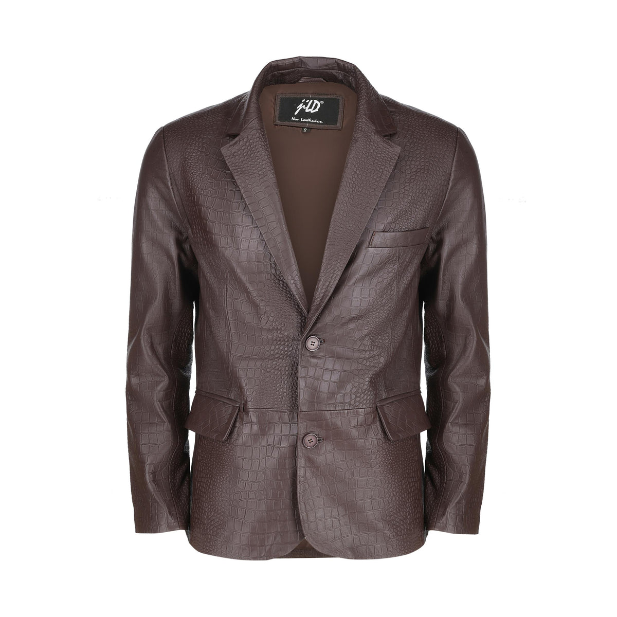 Men's Croco Printed Brown Leather Blazer