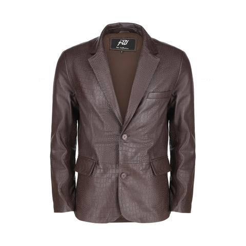 Men's Croco Printed Brown Leather Blazer