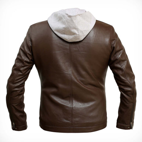 Mens Hooded Bomber Brown Leather Jacket