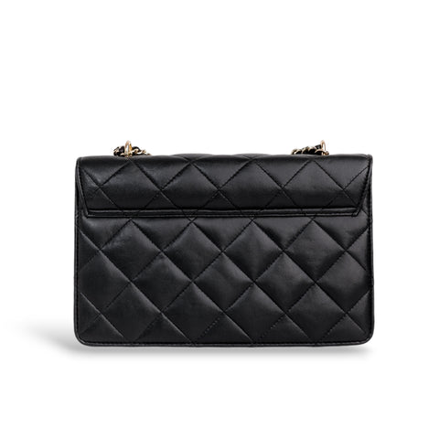 Flora Quilted Crossbody Leather Bag - Black