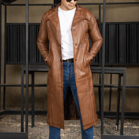 Jild Vintage Classic Leather Trench Coat Men