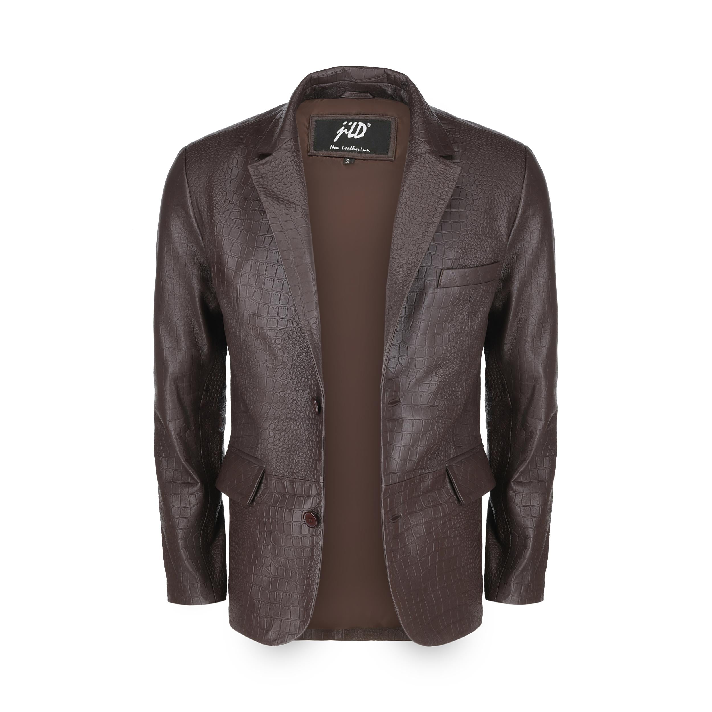 Men's Croco Printed Brown Leather Blazer