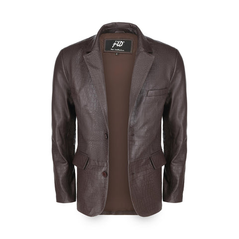 Men's Croco Printed Brown Leather Blazer