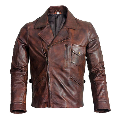 Mens Captain America Biker Brown Leather Jacket