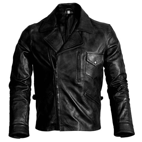 Mens Captain America Biker Black Leather Jacket