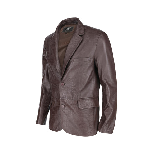 Men's Croco Printed Brown Leather Blazer